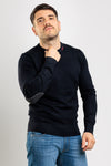 MAGLIA UOMO GIROCOLLO MAGLIONE TINTA UNITA CON PATCH OPIFICIO