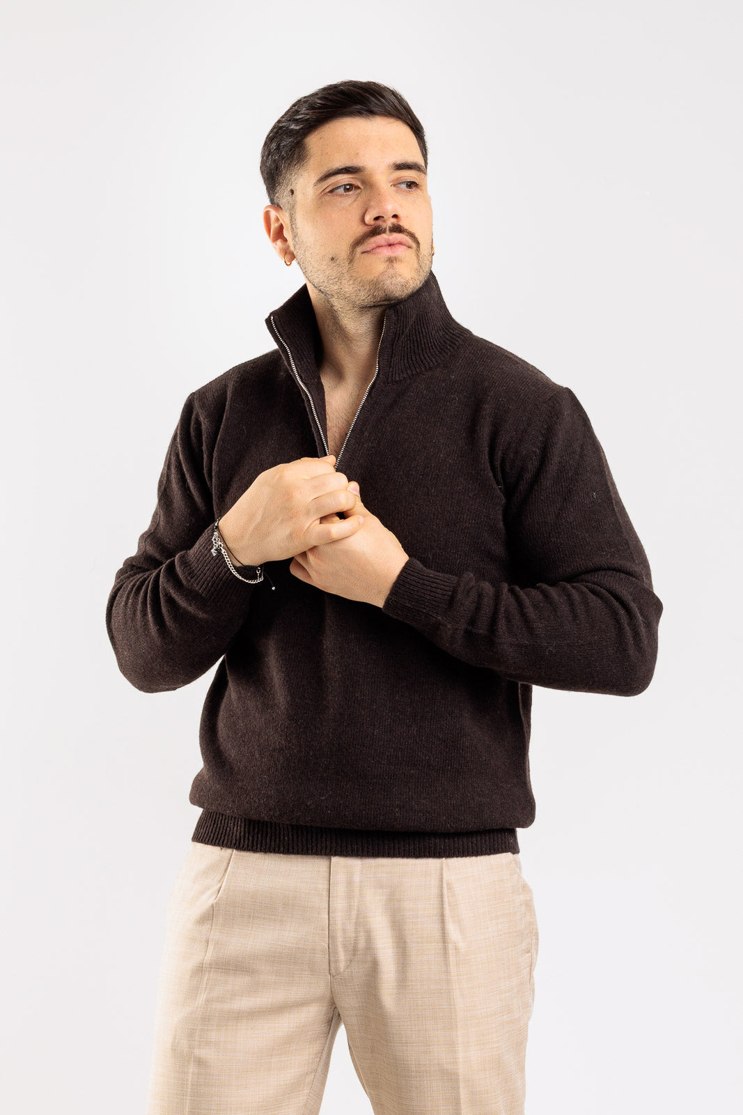 Maglione Uomo Con Zip E Colletto Alla Coreana – BAWUTZ, Lavorato A Maglia, Slim Fit, Invernale, Colore Grigio (XXL)